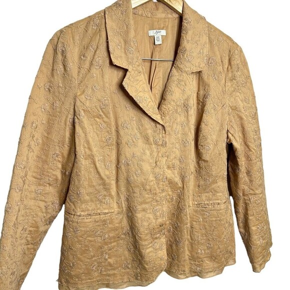 J.Jill Ginger 100% Cotton Boho Embroidered Lined Blazer Jacket Size 12 p Tan - Picture 3 of 16